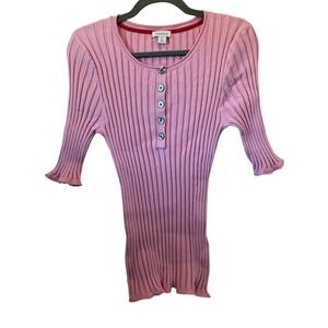 Sundance Living Legend Ribbed Knit Henley Top Soft Pink Lettuce Hem Size M